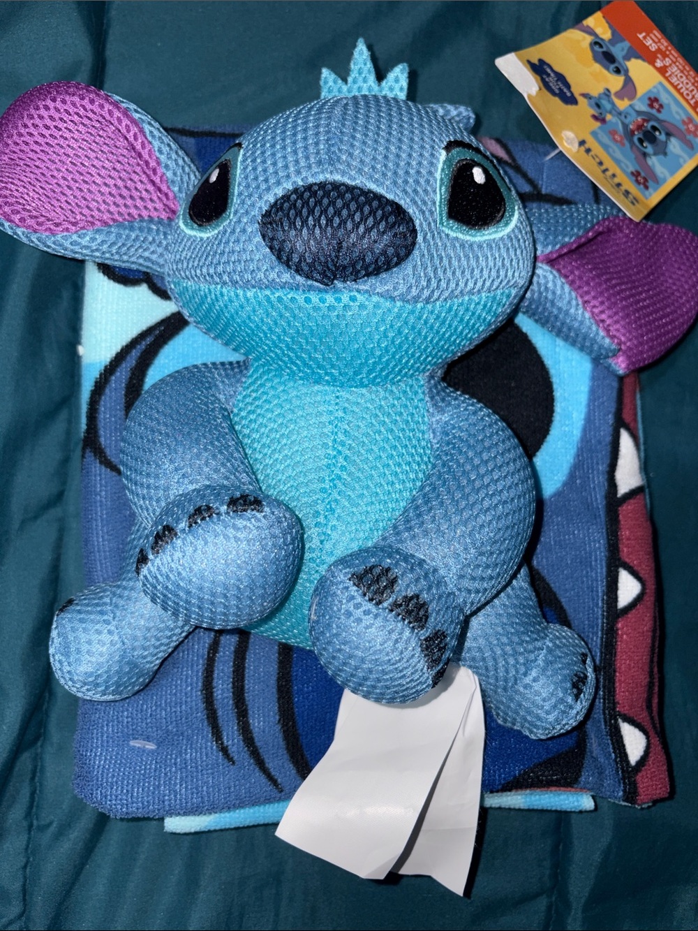 Disney Blue and Purple Stitch Plush Bath Towel and bath Buddy Set